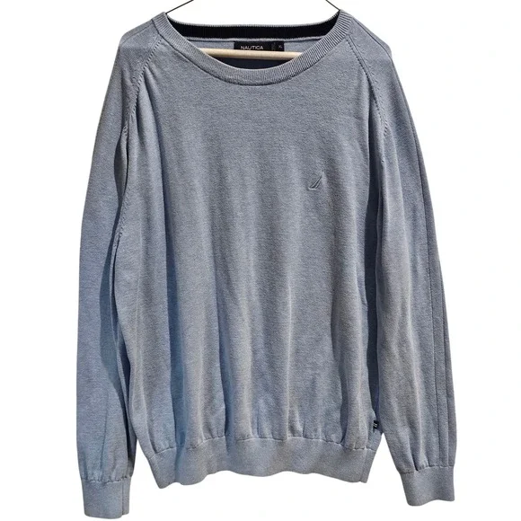 Nautica Mens XL‎ Crew Neck Sweater Light Blue Long Sleeve Cotton Pullover