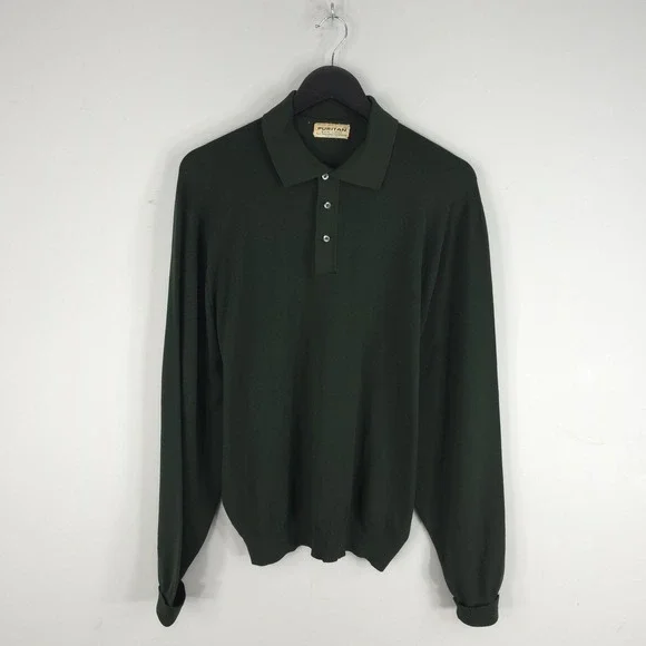 Vintage Puritan Sweater Mens Large Green Ban-Lon Knit Collared Pullover USA 50s