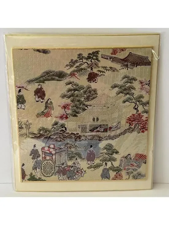 Japanese Kyonishiki Embroidered Silk Art Panel with Traditional Scene