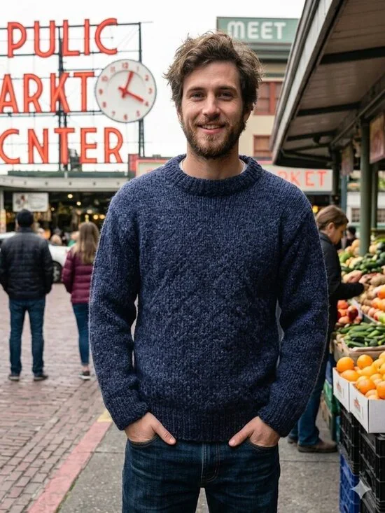 Vintage Heavyweight Chunky Wool Knit Sweater - Navy Blue(s) Multi-Tone - L