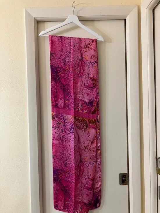 Vintage 80s Nazareno Gabrielli 100% Silk Long Scarf Made in Italy Pink Abstract
