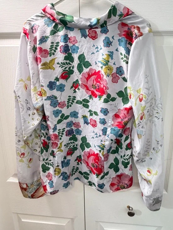 Johnny Was 100 Percent Silk Floral Button Down Blouse Medium Boho Cottagecore