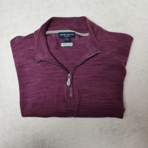 Peter Millar Sweater Mens XL Purple 1/4 Zip Mock Neck Tight-Knit Italy Golf HOLE