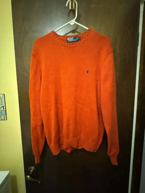Vintage Polo by Ralph Lauren Men's Orange Crewneck 100% Cotton Knit Sweater