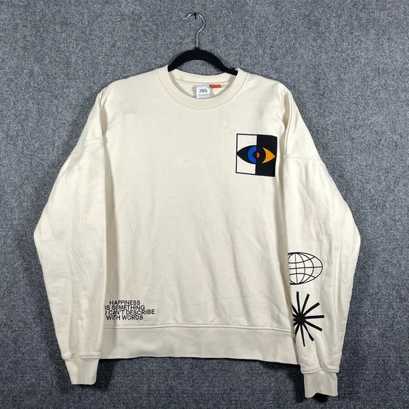 Zara x Marco Oggian Crewneck Sweatshirt Cotton Beige Mens Size Medium #3350