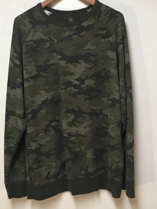 George Men XL 46-48 Sweatshirt Green Camouflage Crewneck Casual Outdoor Cotton‎