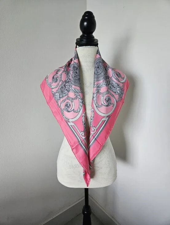 Hermes silk scarf pink / gray 