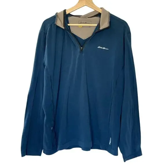 Eddie Bauer travex‎ blue men's large quarter zip sweater freedry cotton shirt