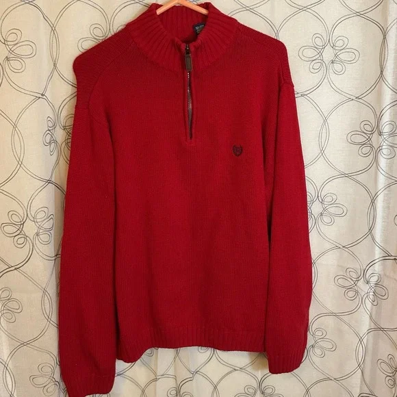 Men's Chaps Red Quarter Zip Long Sleeve Pullover Sweater Size‎ Large