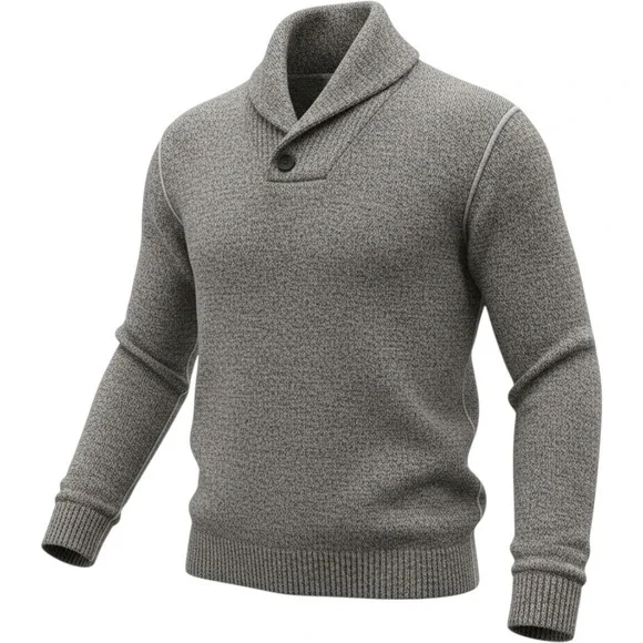 J.Crew Shawl Collar Sweater Mens XL Gray Marled 100% Lambswool Pullover‎ Button