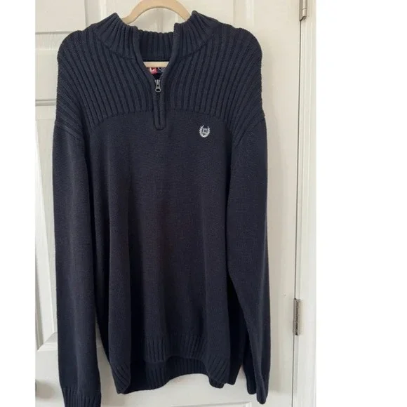Chaps 100% Cotton 1/4 Zip Men's 2XB‎ Navy Preppy Ribbed Pullover Sweater