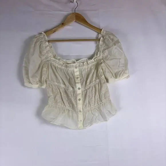 Womens Cream Butter Yellow Blouse with Button Front