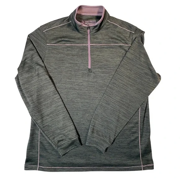 Pebble Beach Dry-Luxe Performance Mens Large Green Space Dye 1/4 Zip Pullover