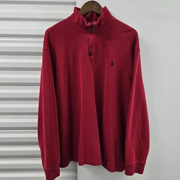 Polo Ralph Lauren XXL Red Quarter Zip Pullover Sweater Pony Cotton Mens
