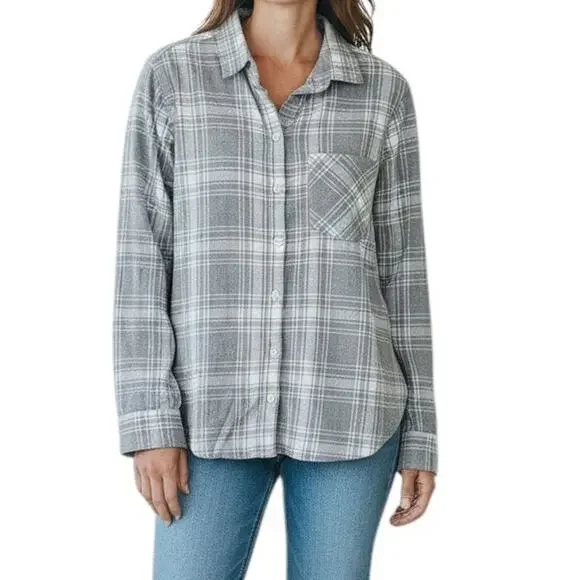 Old Navy The Classic Shirt Boyfriend Plaid Flannel Shirt Top for Women, Sz M