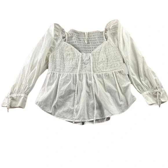 Anthropologie White Smocked Peasant Blouse XS Puff Sleeve Boho‎ Cottagecore