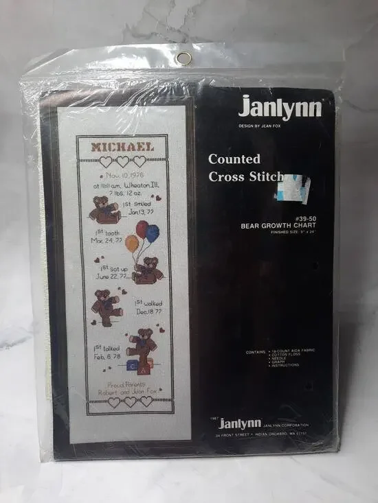 Janlynn Counted Cross Stitch Kit Bear Growth Chart 39 50 9x24