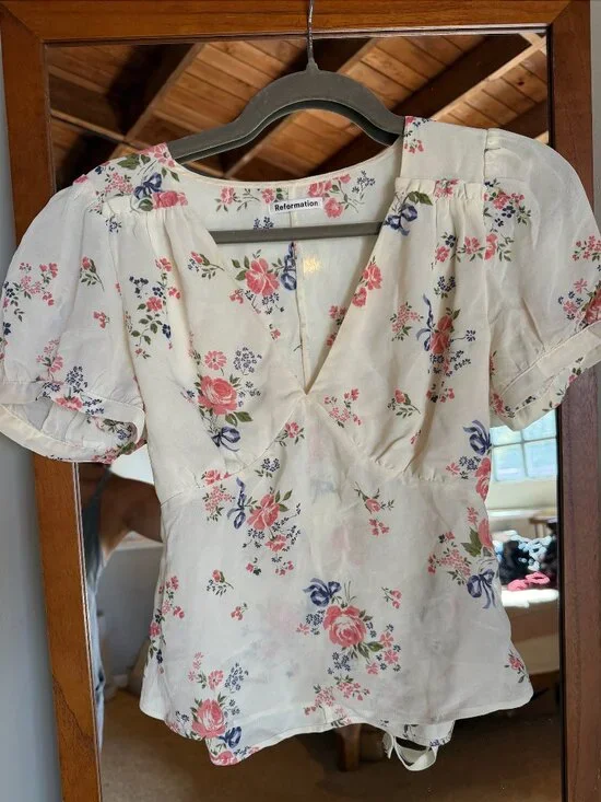 Reformation Floral Tie Back Blouse | Medium