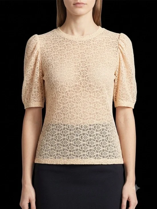 Zara Peach Lace Puff-Sleeve Top