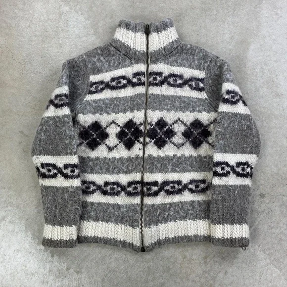 Vintage American Eagle Sweater Jacket Size Medium Brown Striped Full Zip Knit