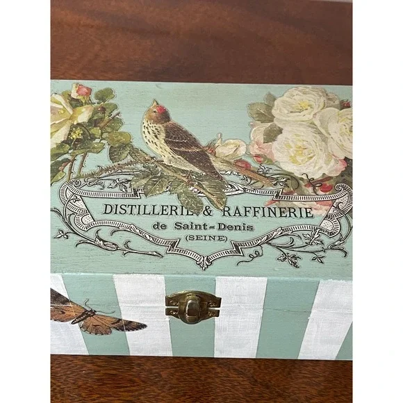 Hand painted decorative wood box storage cottagecore granny chic farmhouse bird