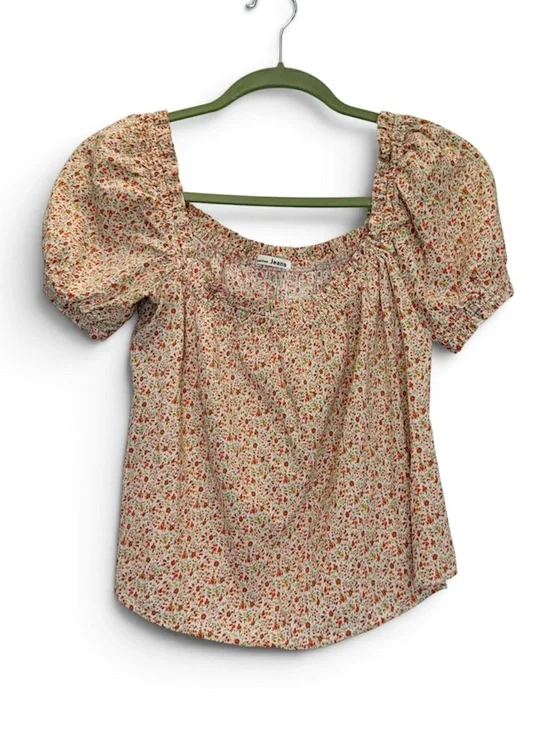 Reformation Floral Puff-Sleeve Peasant Top Size Small