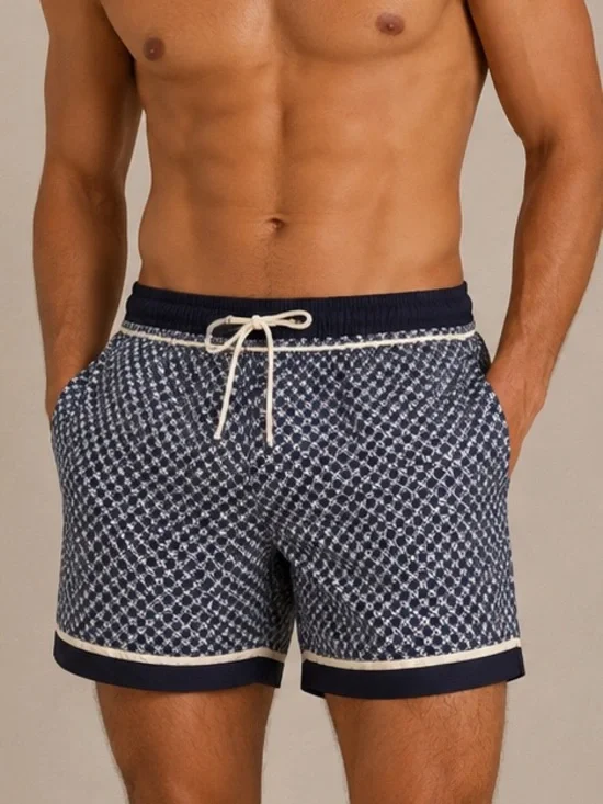 Tommy Hilfiger Navy and White Patterned Swim Shorts XL