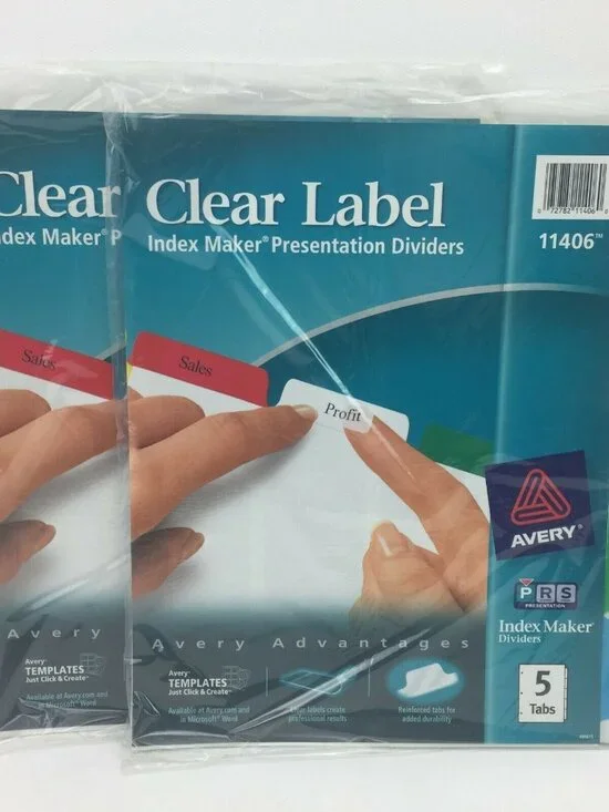 Set 3 Avery Clear 5 Tab Notebook Dividers Label 11406 Index Maker Office