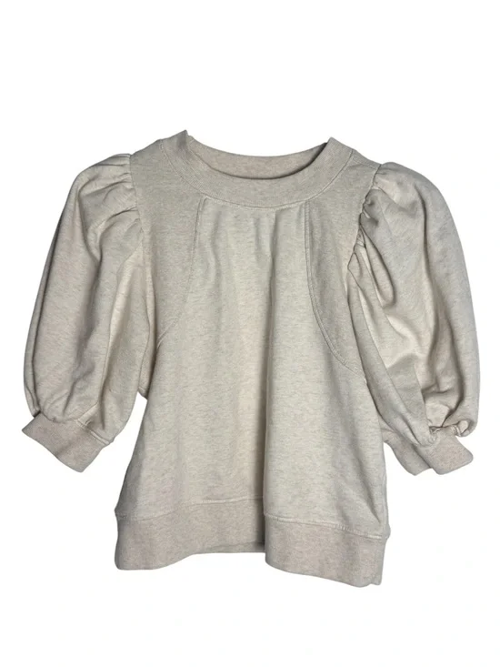 Maeve Anthropologie Short Sleeve Puff Sweatshirt Beige Crewneck