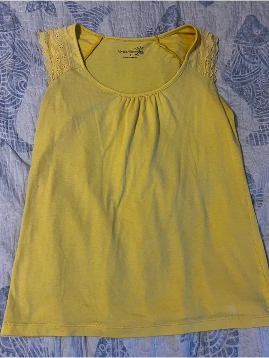 Allyson Whitmore Yellow Lace Cap Sleeve Tank Top