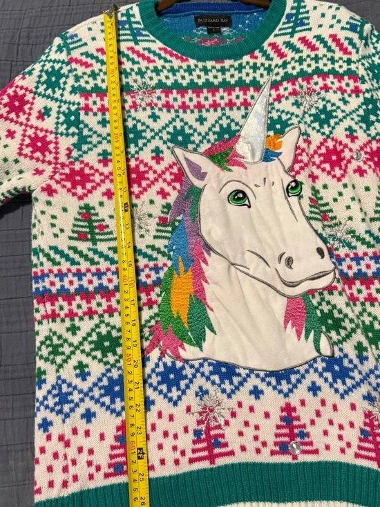Blizzard Bay Unicorn Rainbow Ugly Christmas Sweater L