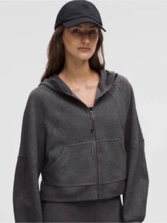 Lululemon Charcoal Gray Zip-Up Hooded Scuba Waffle Sweatshirt Size XL/XXL