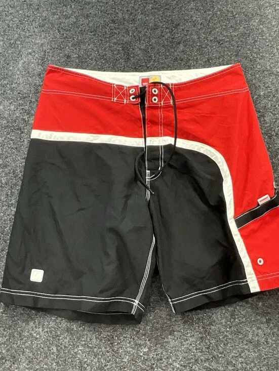 Mossimo Men's Board Shorts Size 36 Red Black Surf Swim Trunks Drawstring