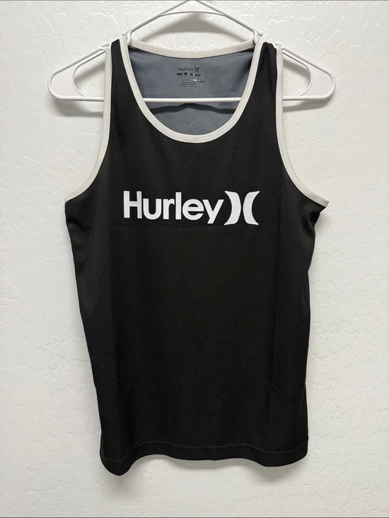 Hurley Black Tank Top with White Logo Trim