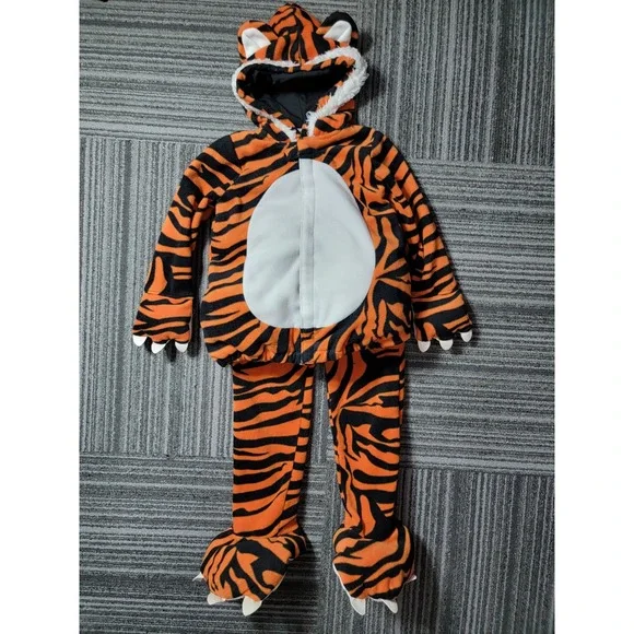 Old Navy Kids 4T/5T Tiger Halloween Costume Orange Black Fleece Hooded One Piece