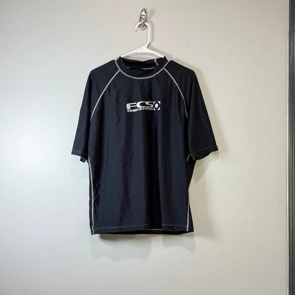 FCS Inner System Rash Guard Mens XXL Black Short Sleeve Surf Swim Shirt Logo