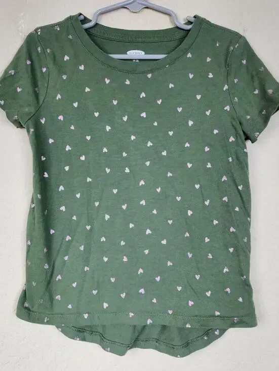 XS Green Heart Girls Kids Tee Shirt Top