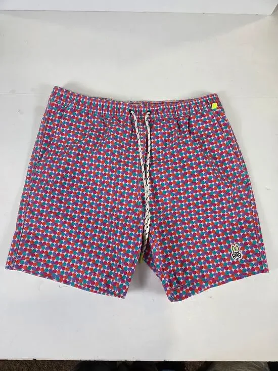 Psycho Bunny men's front-tie swim trunks quick-dry polyester Pink Blue