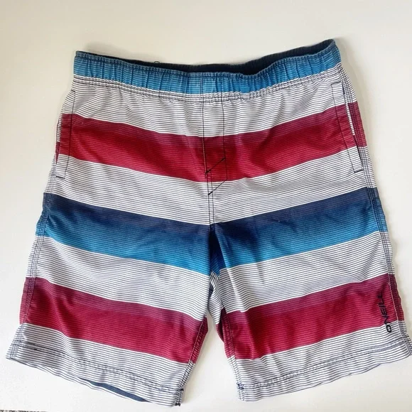 O’Neill Bathing Suit Swim Trunks Red Blue Striped Size Large