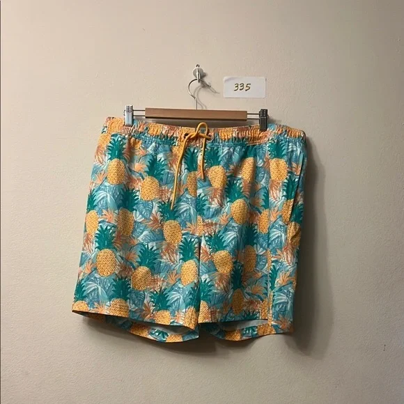 Vibrant Yellow and Green Board Shorts with Elastic Waistband