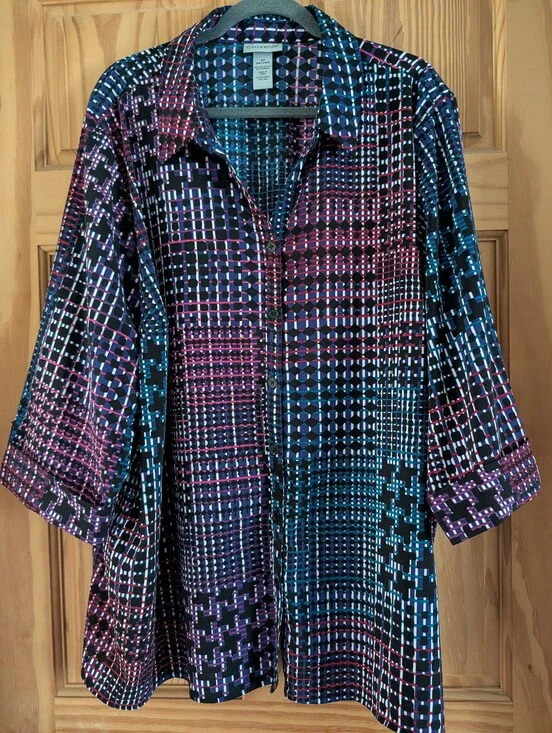 Catherines Elegant Stretch Blouse Tunic Top V-neck 3/4 Sleeve Women's 3X  26/28W