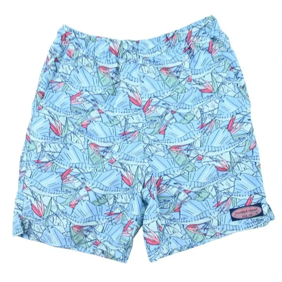 Vineyard Vines Chappy Swim Trunks Mens M Light Blue Marlin Sailfish Fish Print