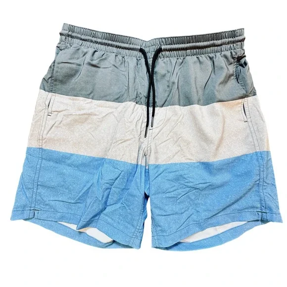 SURFCUZ Swim‎ Trunks Shorts Men's Size L Blue Gray Color Block Casual NWT