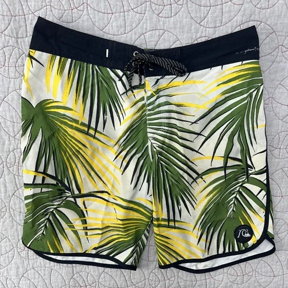 Quiksilver Board Shorts White Green‎ Tropical Highline Sub Tropic / Mens 32