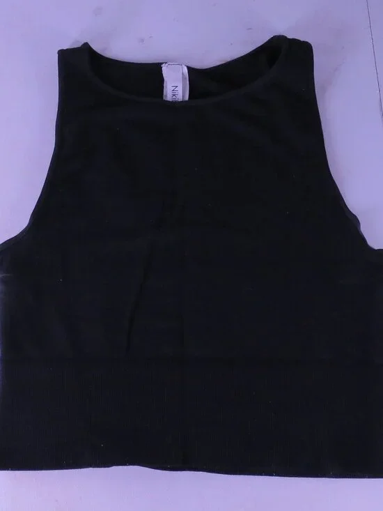 Nikibiki Black Seamless Cropped Tank Top | Ribbed Hem | One Size