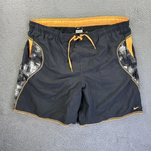 Nike Swim Trunks Mens‎ XXL Black Orange Digital Camo Surf Board Shorts Liner Y2K