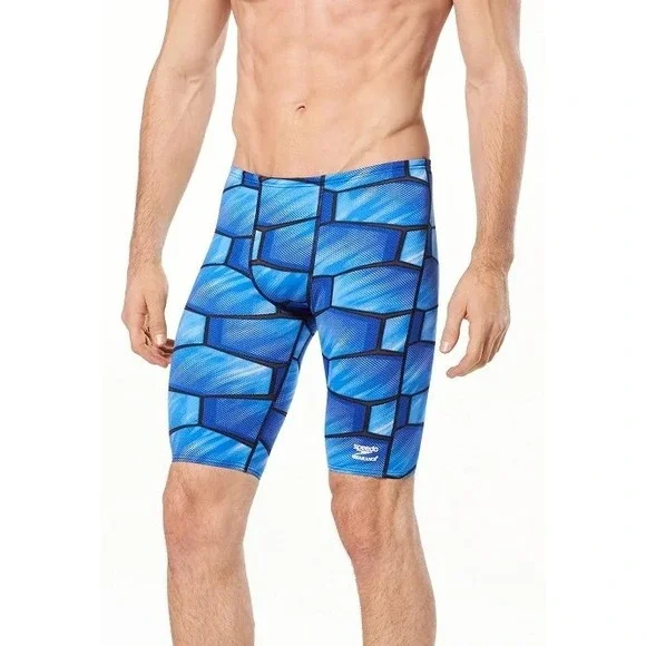 NEW Speedo Swim Jammers 32 Speedo Blue Endurance+ Training Trunks Shell Shock