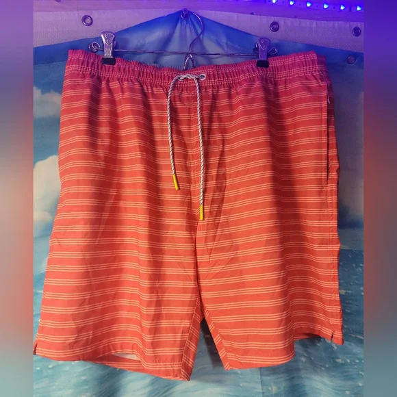 Bonobos NWOT Men's Red/Orange Striped Lined Swim Shorts Size‎ Large