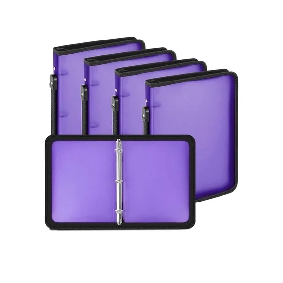 4 Pack Purple 1.5 Inch 3 Ring Zipper Binders with Handle Office School Supplies