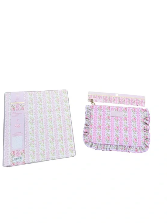 LoveShackFancy Pink Floral Ruffle Pouch and Binder Set